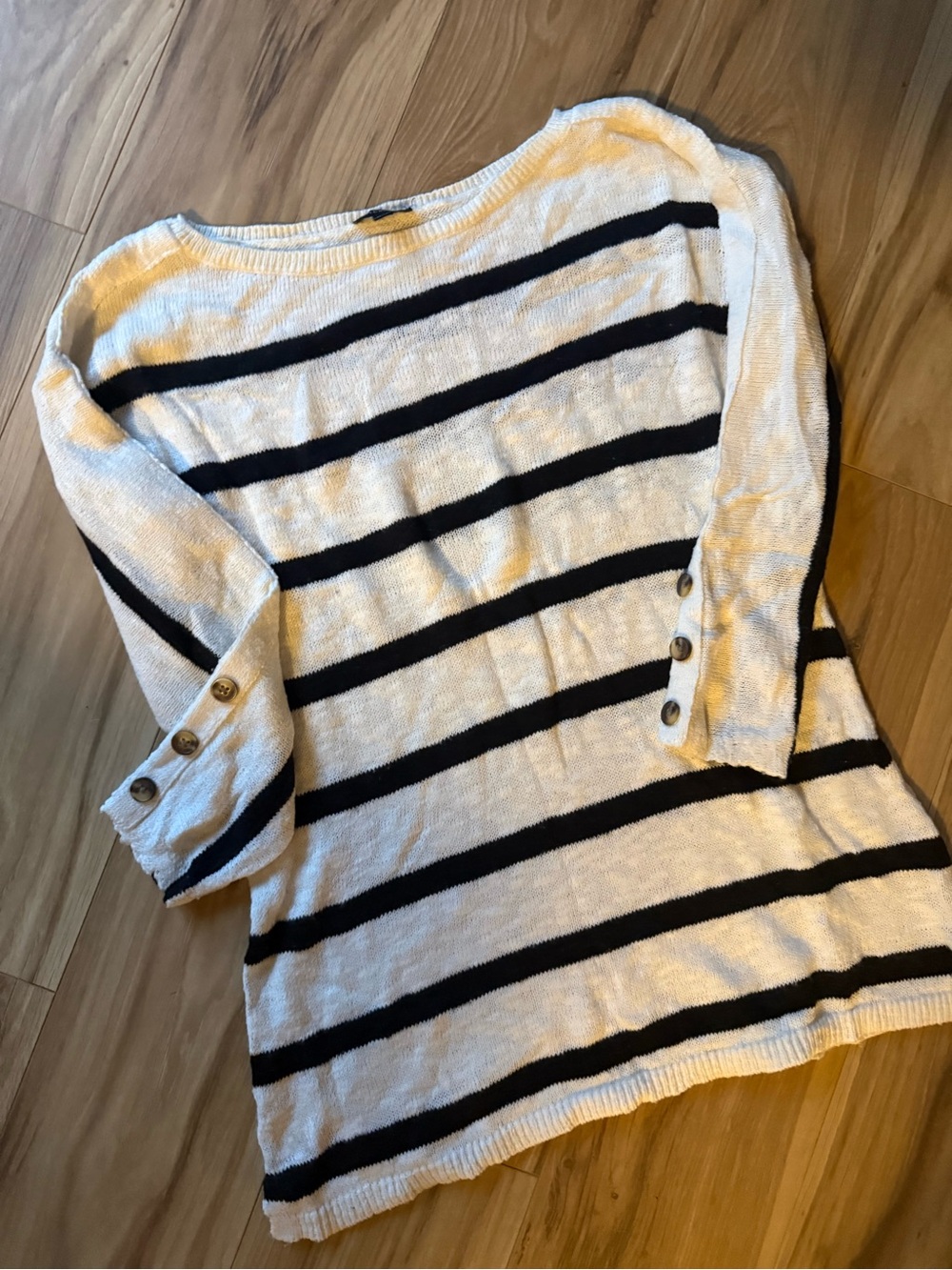 Talbots Cream and Navy Striped Boatneck Sweater